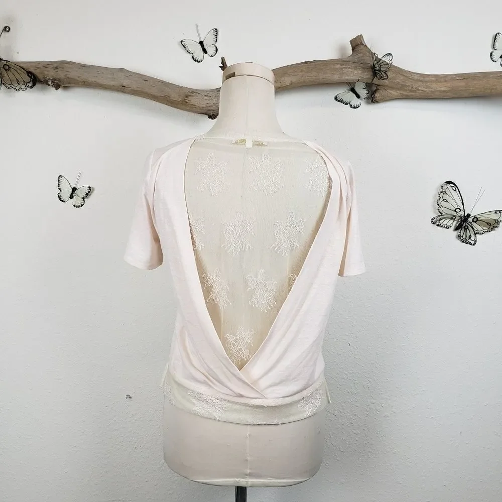 Maje pale pink linen blend and lace top - Picture 3 of 8